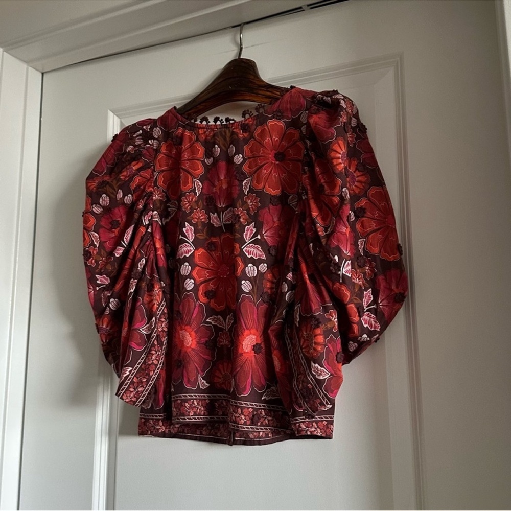 FARM Rio Red Floral Puff-Sleeve Blouse - Picture 4 of 8